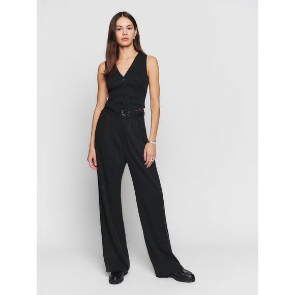 Reformation Black V Neck Sleeveless Button Front Cropped Vest Top Size 0 - Picture 5 of 9